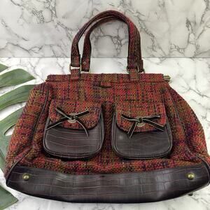 Gap Vintage Y2k Tweed Shoulder Bag Purse Red Brown Academia Frame Bows Retro